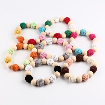 TYRY.HU 10pc/lot Crochet Round Wooden Beads Mix Handmade 16mm ball Can Chew DIY Nursing Jewelry Organic Teething Bracelet beads