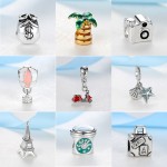 Silver Plated Beads Charm Love To Travel Eiffel Tower Camera Pendant Charms Fit Original Pandora Bracelets Women DIY Jewelry