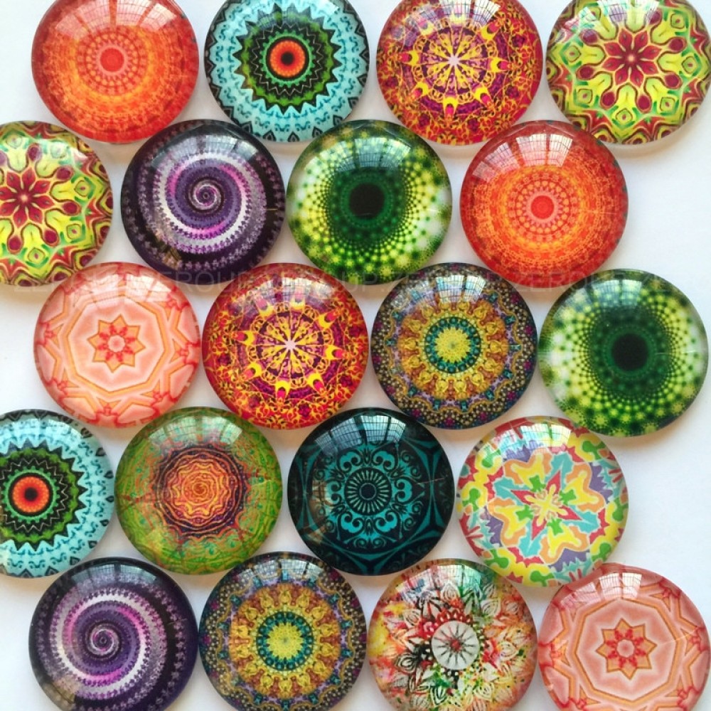ZEROUP 20mm 25mm Round Photos Glass Cabochon Mixed Pattern fit Cameo Base Setting Jewelry Components 10pcs/lot TP-002