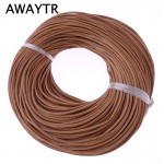 AWAYTR 10Meter 2mm Natural Color Real Genuine Leather Cord Round Rope String for DIY Necklace Bracelet Jewelry Cord