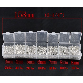 Doreen Box Lovely 1500 PCs  Silver Color Alloy Open Jump Rings For DIY Jewelry Making Components Mixed 3mm-8mm,1 Box (B08915)