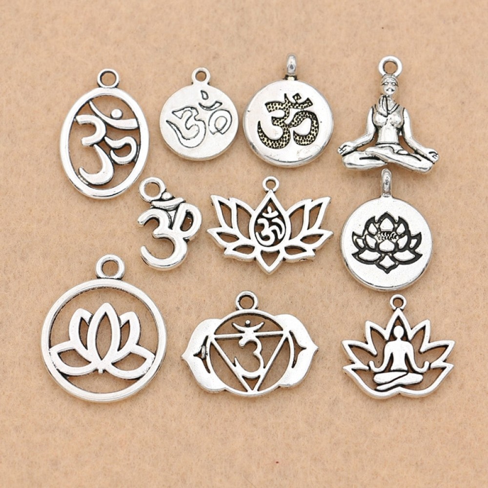 Mixed Tibetan Silver Plated Yoga OM Charm Pendants Jewelry Accessories Bracelet Jewelry Findings DIY 10pcs/lot