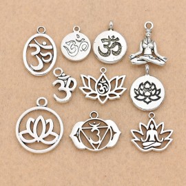 Mixed Tibetan Silver Plated Yoga OM Charm Pendants Jewelry Accessories Bracelet Jewelry Findings DIY 10pcs/lot
