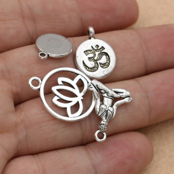 Mixed Tibetan Silver Plated Yoga OM Charm Pendants Jewelry Accessories Bracelet Jewelry Findings DIY 10pcs/lot