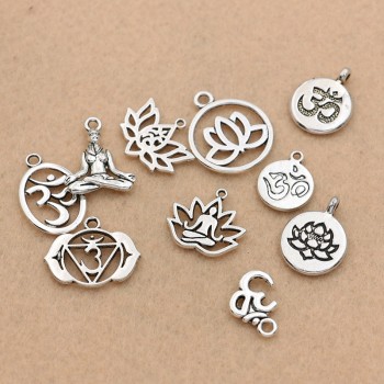 Mixed Tibetan Silver Plated Yoga OM Charm Pendants Jewelry Accessories Bracelet Jewelry Findings DIY 10pcs/lot