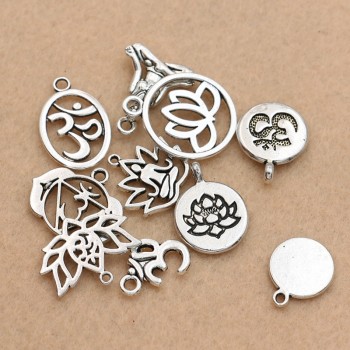 Mixed Tibetan Silver Plated Yoga OM Charm Pendants Jewelry Accessories Bracelet Jewelry Findings DIY 10pcs/lot