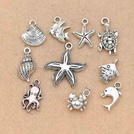 Mix Tibetan Silver Plated Starfish Fish Shells Dolphin Charm Pendants for Jewelry Making DIY Accessories Jewelry Findings