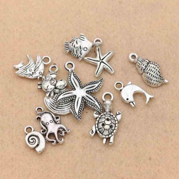 Mix Tibetan Silver Plated Starfish Fish Shells Dolphin Charm Pendants for Jewelry Making DIY Accessories Jewelry Findings