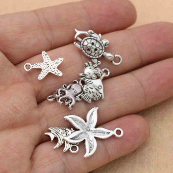 Mix Tibetan Silver Plated Starfish Fish Shells Dolphin Charm Pendants for Jewelry Making DIY Accessories Jewelry Findings