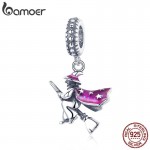 BAMOER Authentic 100% 925 Sterling Silver Magic Witch Pendant Charms fit for Women Bracelets DIY Jewelry Halloween Gift SCC914