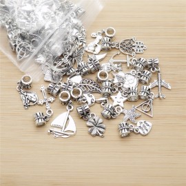 Mix Charms 50pcs/lot Vintage Silver Pendant big hole beads fit for pandora style bracelet DIY jewelry making