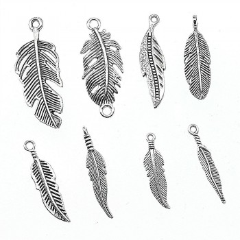 15pcs/lot Feather Charms Feather Pendants Jewelry Making Feather Charms For Bracelet Making Antique Silver Color