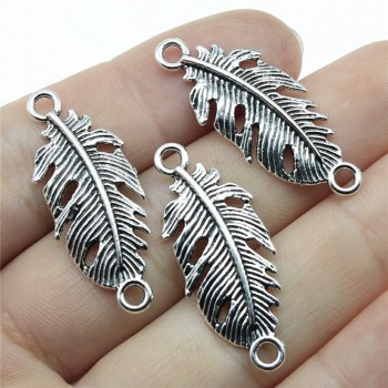 15pcs/lot Feather Charms Feather Pendants Jewelry Making Feather Charms For Bracelet Making Antique Silver Color