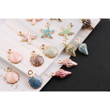 MRHUANG 10pcs Coloful Nautical Ocean starfish Shell Conch Sea Enamel Charms DIY Bracelet Necklace Jewelry Accessory DIY Craft