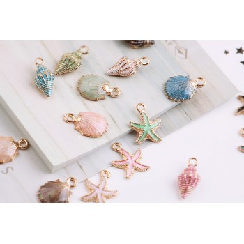 MRHUANG 10pcs Coloful Nautical Ocean starfish Shell Conch Sea Enamel Charms DIY Bracelet Necklace Jewelry Accessory DIY Craft