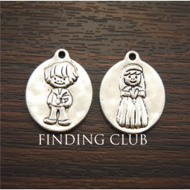 30pcs Antique Silver Zinc Alloy Boy And Girl The First Communion Charms Pendants Fit Diy Necklace Lover Jewelry Making