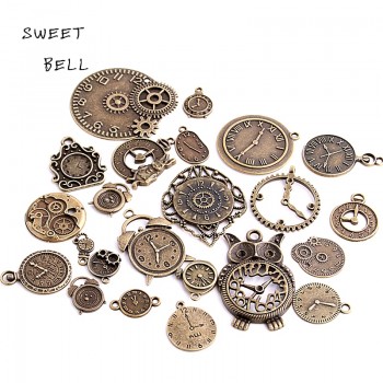 SWEET BELL 20pcs Vintage Metal Zinc Alloy Mixed Clock Pendant Charms Steampunk Clock Charms for Diy Jewelry Making H3012
