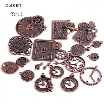 SWEET BELL 20pcs Vintage Metal Zinc Alloy Mixed Clock Pendant Charms Steampunk Clock Charms for Diy Jewelry Making H3012