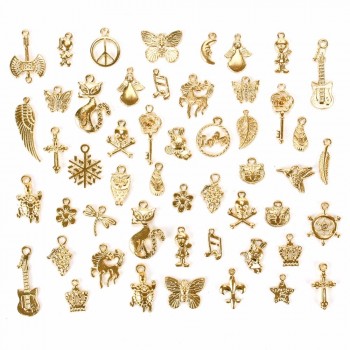 50 Pcs/Set Lots Gold/Silver/ Bronze Mixed Styles Charm Pendants DIY Jewelry for Necklace Bracelet Craft Findings #240209