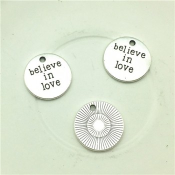 LJJAGLL 10pcs Metal Alloy Silver 19*19mm Mix 5kinds Letter Charm Love Word Round Plate Pendant Diy Jewelry Make AZP005