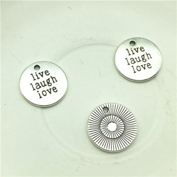 LJJAGLL 10pcs Metal Alloy Silver 19*19mm Mix 5kinds Letter Charm Love Word Round Plate Pendant Diy Jewelry Make AZP005