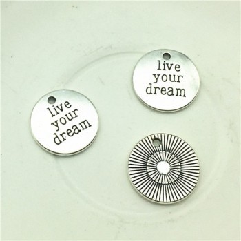 LJJAGLL 10pcs Metal Alloy Silver 19*19mm Mix 5kinds Letter Charm Love Word Round Plate Pendant Diy Jewelry Make AZP005