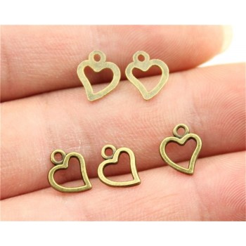 WYSIWYG 60pcs 10x8mm Antique Silver, Antique Bronze Mini Heart Charm Cute Heart Charms For Jewelry Making Small Heart Charm