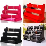 Black Velvet 3-Tier Jewelry Bracelet Watch Bangle Display Holder Stand Showcase T-bar Storage Necklace Bangle Organizer