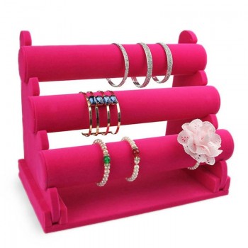 Black Velvet 3-Tier Jewelry Bracelet Watch Bangle Display Holder Stand Showcase T-bar Storage Necklace Bangle Organizer