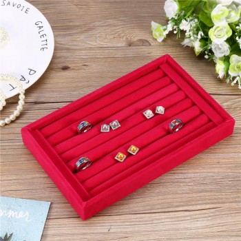 Portable Velvet Jewelry Ring Earring Insert Display Cufflinks Organizer Box Wooden Flat Stackable Tray Holder Storage Showcase