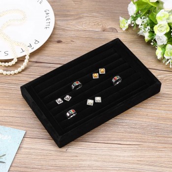 Portable Velvet Jewelry Ring Earring Insert Display Cufflinks Organizer Box Wooden Flat Stackable Tray Holder Storage Showcase