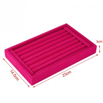 Portable Velvet Jewelry Ring Earring Insert Display Cufflinks Organizer Box Wooden Flat Stackable Tray Holder Storage Showcase