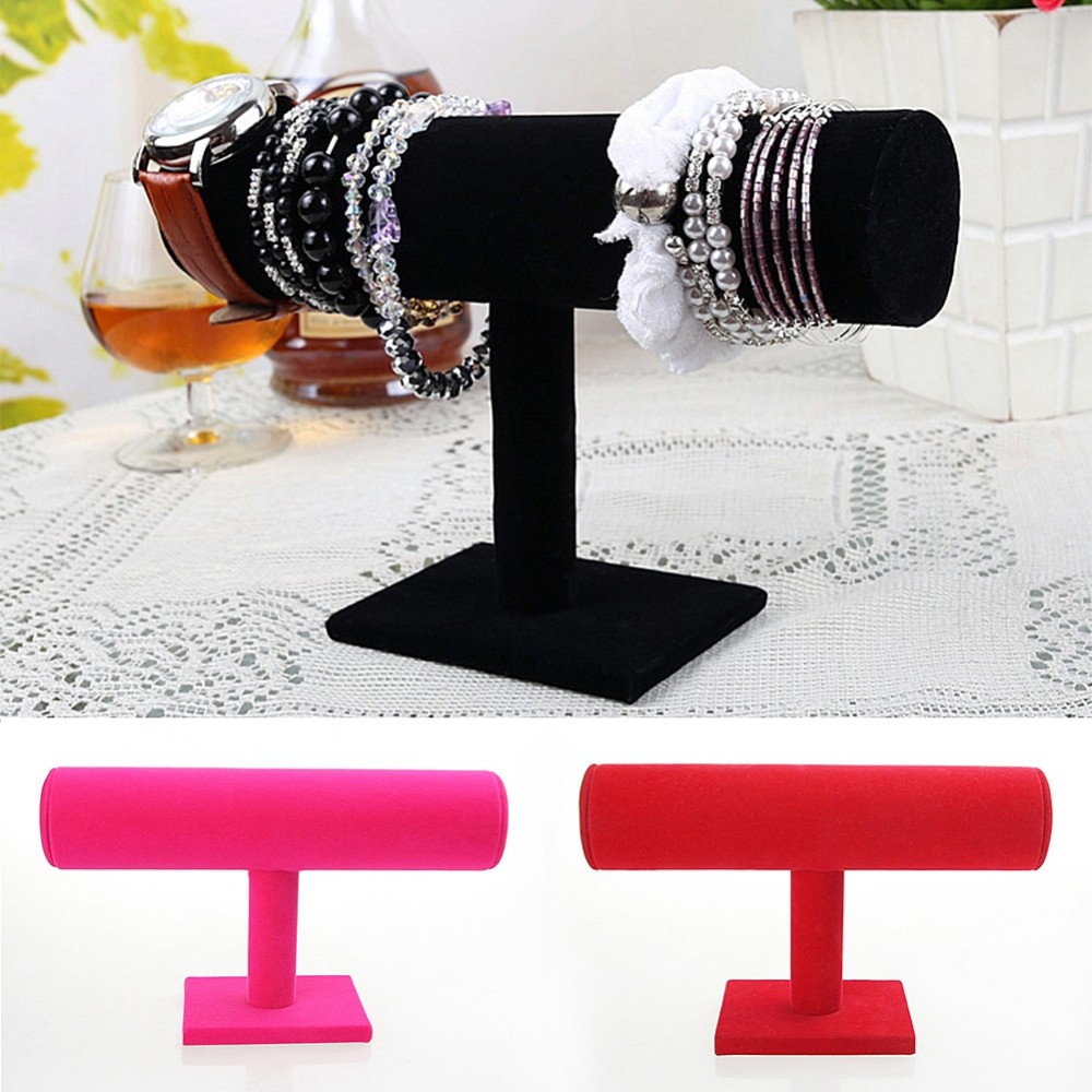 1Pcs Black Rose Red 3 Colors Bracelet Chain Watch Holder T bar Rack Jewelry Display Organizer Stand Holder Packaging