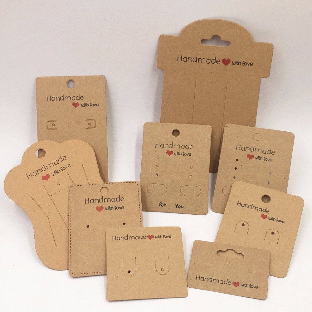 100pcs Kraft Handmade With Love Jewelry Cards,Necklace/Earring/Hairpin/Pendant Packing Cards,Love Jewelry Displays Cards