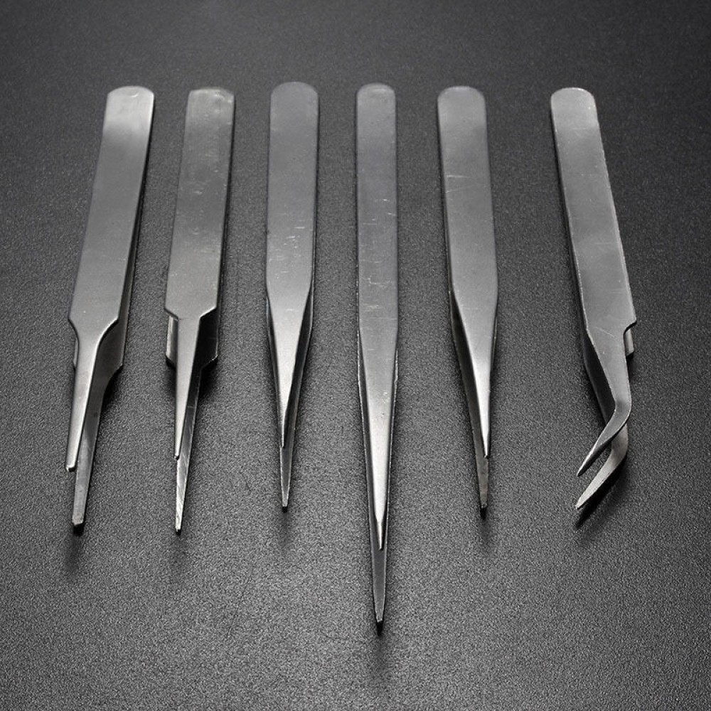Hot 6Pcs Pro Anti-Static Stainless Steel Tweezers Set Maintenance Tools