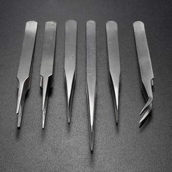 Hot 6Pcs Pro Anti-Static Stainless Steel Tweezers Set Maintenance Tools