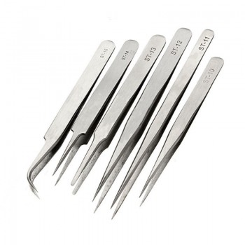 Hot 6Pcs Pro Anti-Static Stainless Steel Tweezers Set Maintenance Tools