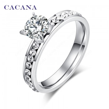 CACANA  Stainless Steel Rings For Women Circle CZ  Fashion Jewelry Wholesale NO.R174