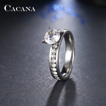 CACANA  Stainless Steel Rings For Women Circle CZ  Fashion Jewelry Wholesale NO.R174
