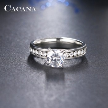 CACANA  Stainless Steel Rings For Women Circle CZ  Fashion Jewelry Wholesale NO.R174