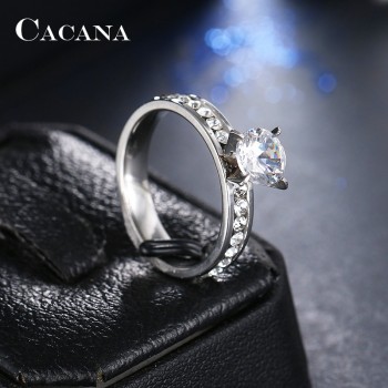 CACANA  Stainless Steel Rings For Women Circle CZ  Fashion Jewelry Wholesale NO.R174