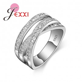 JEXXI 2019 Brand Fashion S90 Silver Jewelry Cubic Zircon Crystal Engagement Wedding Rings For Women Anillo Bijoux