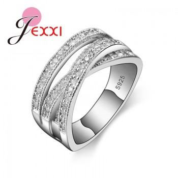 JEXXI 2019 Brand Fashion S90 Silver Jewelry Cubic Zircon Crystal Engagement Wedding Rings For Women Anillo Bijoux