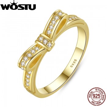 Fashion European Authentic 100% 925 Sterling Silver Bow Knot Wedding Ring With Crystal Original Jewelry XCH7104