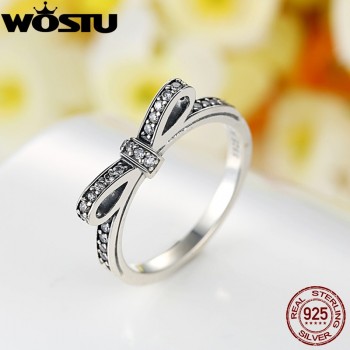 Fashion European Authentic 100% 925 Sterling Silver Bow Knot Wedding Ring With Crystal Original Jewelry XCH7104