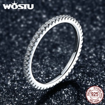 WOSTU Genuine 100% 925 Sterling Silver Simple Geometric Round Single Stackable Finger Rings For Women Engagement Jewelry CQR066