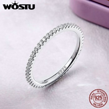 WOSTU Genuine 100% 925 Sterling Silver Simple Geometric Round Single Stackable Finger Rings For Women Engagement Jewelry CQR066