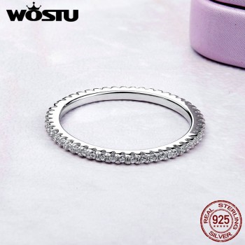 WOSTU Genuine 100% 925 Sterling Silver Simple Geometric Round Single Stackable Finger Rings For Women Engagement Jewelry CQR066