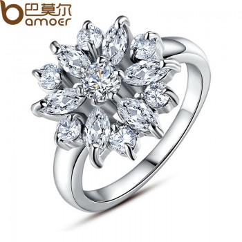 BAMOER  Rose Gold Color Finger Ring for Women with AAA Cubic Zircon Engagement Jewelry #6 7 8 9 JIR029