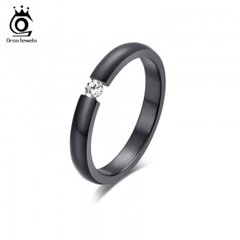 ORSA JEWELS New Fashion 316L Stainless Steel Rings Shining Crystal Men Women Wedding Engagement Rings 4 Colors Available OTR48